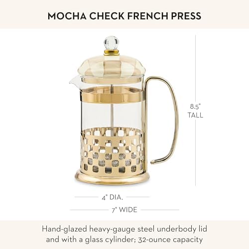 MACKENZIE-CHILDS Coffee French Press, Brown-and-White Mocha Check - 3