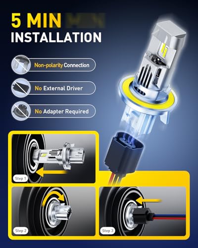 Image of AUXITO H13 /9008 Bulbs, 80,000LM 15X Super Output, 6500K Cool White, Long Lifespan, 1:1 Mini Size Replacement Light Bulbs, Plug-N-Play, Pack of 2