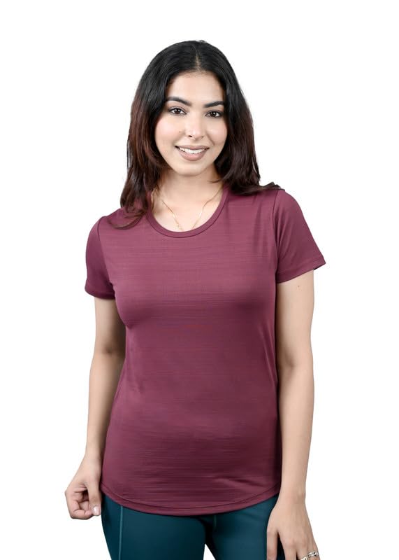 Image of Mlada Luxury Athleisure T Shirt Polyester Stretch Knit T-Shirt Full Length Moisture Wicking, Breathability, Compression for Gym, Workout and On-The-Move for Women