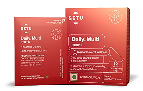 Setu Daily: Multi Strips | Plant Based Multivitamins for Men & Women with 11 Key Vitamins | Boosts Immunity, Energy and Overall Wellbeing | Potent Anti-oxidants | Cranberry Flavour | 30 Strips Setu Daily: Multi Strips | Plant Based Multivitamins for Men & Women with 11 Key Vitamins | Boosts Immunity, Energy and Overall Wellbeing | Potent Anti-oxidants | Cranberry Flavour | 30 Strips