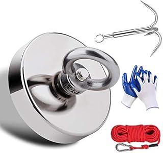 Magnet Fishing Kit Dia. 67mm 204KG with Rope 20M Carabiner Glove Grappling Hooks Large Strong Rare Earth Neodymium N52 Magnets for Fishing Magnet Treasure Hunting Underwater Retrieving
