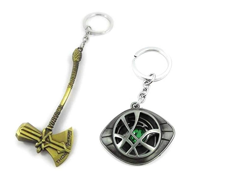Combo of Metal Thor Axe Keychain & Doctor strange Eye of Agamotto marvel keychains (Pack of 2) Golden Thor Axe Keychain & Silver Doctor Strange metal Eye key chain/Key ring-image-21