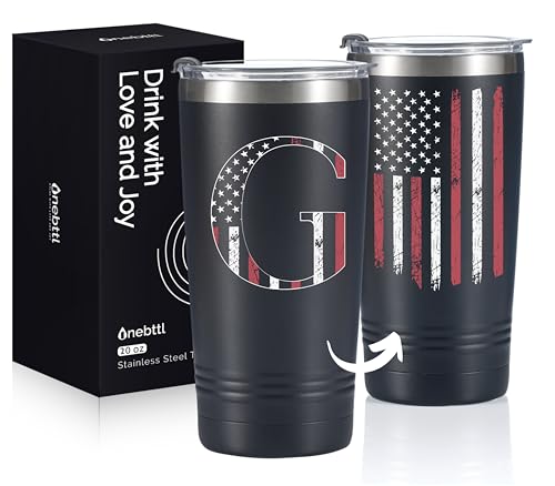 Onebttl Personalized Gifts for Men, Initial Birthday Gifts for Dad, Grandpa, Uncle, Brother, Friends, American Flag Tumbler - 20oz Insulated Stainless Steel Tumbler - G