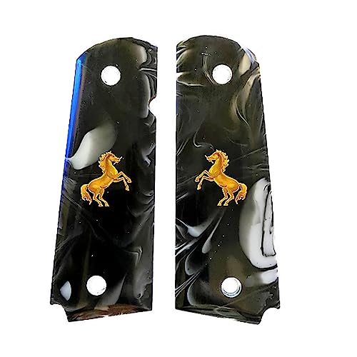 1911 Grips Black Pearl Full Sizes Compatible Replacement for 1911 Colt, Kimber, Springfield, Rock Island & Clones Ambi Safety w/Horse - Premium Gun Grips