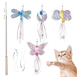 SONGWAY 猫 おもちゃ 猫じゃらし ねこ玩具 昆虫版 4点セット（チョウチョ/ミツバチ/トンボ/甲虫）釣り竿付き