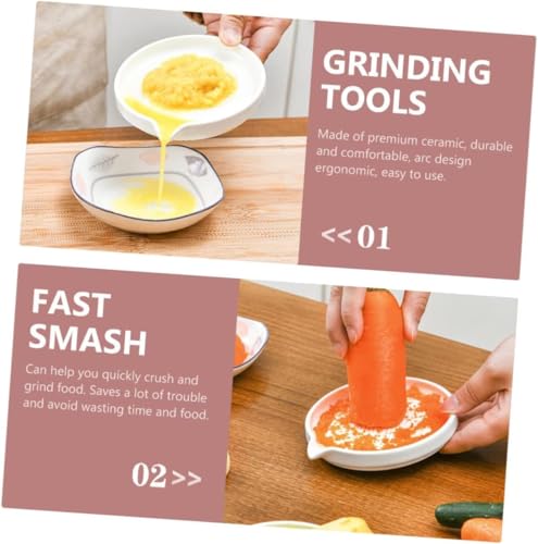 Image of Ceramic Garlic Grater Plate with Brush Manual Crusher Grinder Tool for Ginger, Garlic, Turmeric, Nutmeg, Fruits & Vegetables Durable, Easy to Clean, Non-Slip Kitchen Utensil (1)