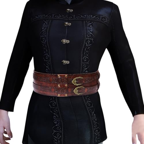 Medieval Viking Armor Corset Belt, Faux Leather Knight Warrior Pirate Costume, Adjustable 38.2-50’’ Waist