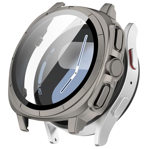Image of VEMIGON Tough PC Case for Samsung Galaxy Watch 7 44mm, Change to Ultra Cover (Looks Like Galaxy Watch Ultra Appearance), Converter Case with Screen Protector for Galaxy Watch 7 - (44mm Titanium)