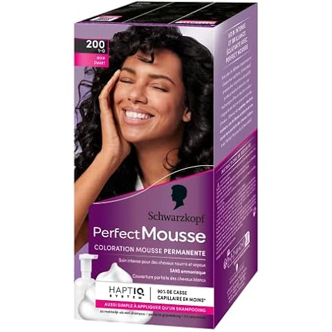 Schwarzkopf Perfect Mousse - Coloración permanente sin amoniaco espuma para cabello negro 200 Cover