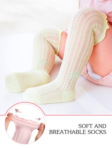 Urieo Baby Girls High Knee Socks Mesh Thin Long Sock Cute Ruffled Stockings for Toddler Infants4