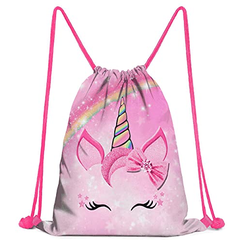 6 Pcs Unicorns Gifts For Girls-Unicorn Drawstring Backpack/Makeup Bag/Jewelry/Necklace/Hair Ties/Coin Purse,Birthday Gifts For Girls #TOP1