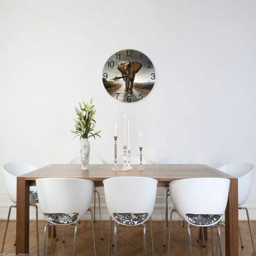 Kiuloam African Elephant Round Wall Clock Silent Non Ticking Battery Operated Easy To Read For Student Office School Home Decorative Clock Art (One Size, Elephant) #TOP2