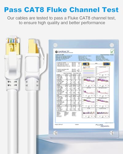 DDALL CAT8 Ethernet Cable 2m, High Speed Network LAN Cables 40Gbps 2000Mhz with Gold Plated RJ45 Connector for Router, Modem, PC, Laptop, Gaming (White, 2 m) - Image 5