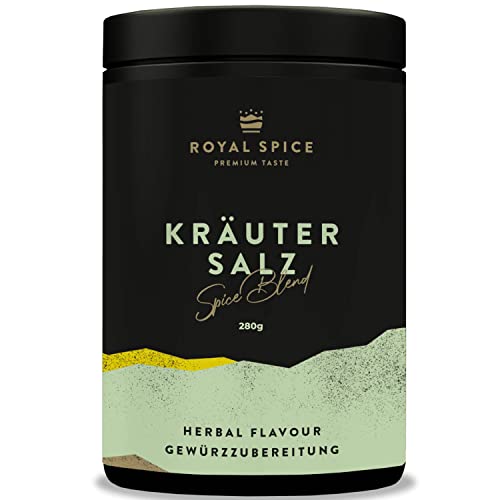 Royal Spice Kräutersalz 280g - Harmonisches Kräutersalz zum Verfeinern & Würzen - Kräuter Salz perfekt für Tomate Mozzarella, Fleisch, Fisch, Wild, Salaten, Bowls, als Dip- & Kräuterbutter Gewürz