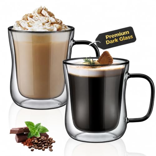 ecooe Schwarz Doppelwandige Kaffeegläser Latte Macchiato Gläser 2 x 350 ml – Ansicht 1
