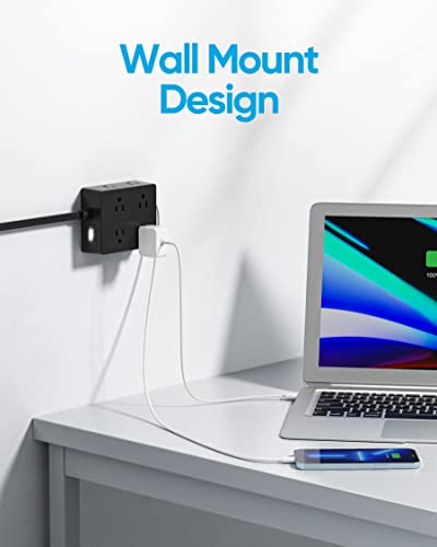 Surge Protector Power Strip 10 ft Cord, Olcorife Ultra Thin Flat Plug Extension Cord, 8 Outlets 4 USB Ports(1 USB C), Flat Wall Plug Outlet Extender, College Dorm Room Essentials, Black - 5