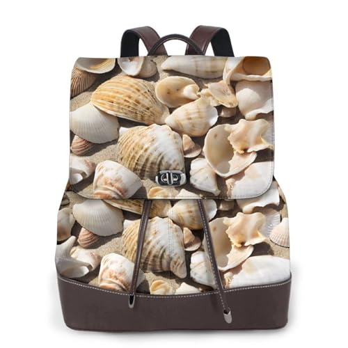 Sac à dos tendance femme imprimé plage, finitions cuir synthétique noir de haute qualité