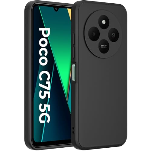 Image of A rtistque Back Cover Case for Poco C75 5G / M7 5G / Redmi A4 5G / Redmi 14c 5G with Camera Protection | Shockproof TPU|Stylish Protective Design|Slim Fit|Ultra Matte| Back Cover - Black