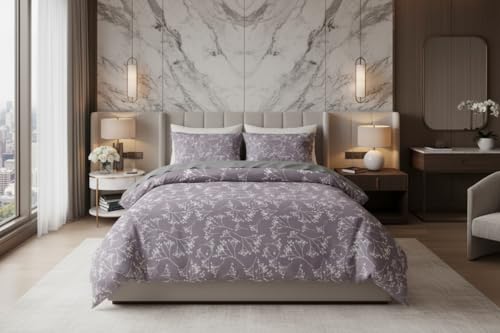 Image of Skyla Bedsheet for Double Bed| King Size 400 TC Cotton| 108 * 108 Inch Bedsheet|King Size Bedsheet with 2 Pillow Covers(FROSTYLAVENDER)