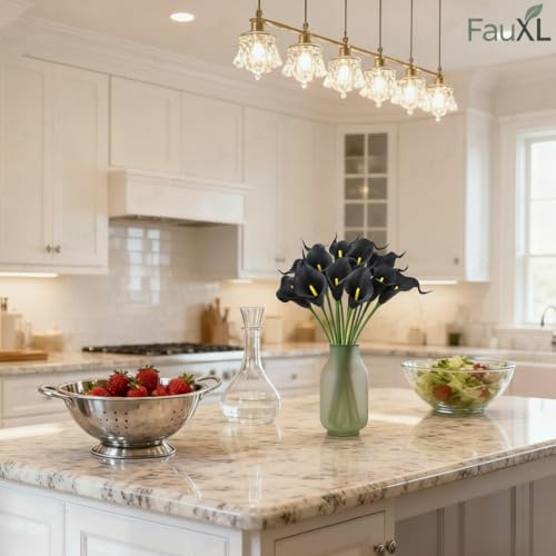 Image of 10 Pcs Artificial Calla Lily Flowers Bunch for Vase and Flower Pots- Premium Real-Look Faux Lily Stems for Home Decor, Living Room, Bedroom, Office Decoration (Vase not Included) (Black)