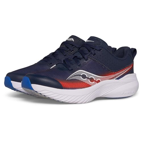 Saucony Kinvara 14 Lace to Toe para niños, Azul marino/Rojo, 6 Wide Big Kid