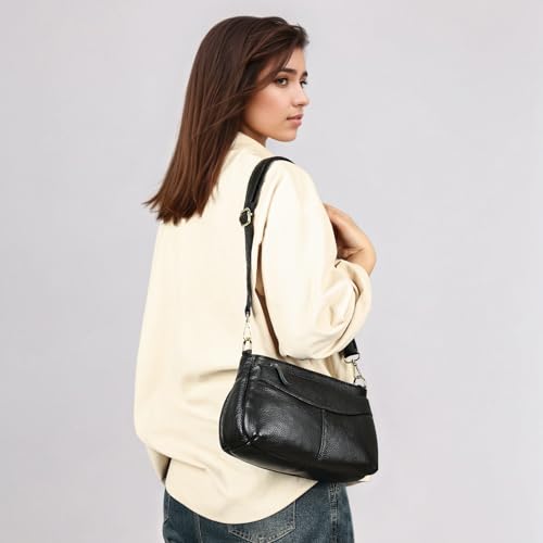MASIWEI Genuine Leather Purses for Women Crossbody Bag Small Casual Sling Shoulder Handbags with Leather Straps Black4