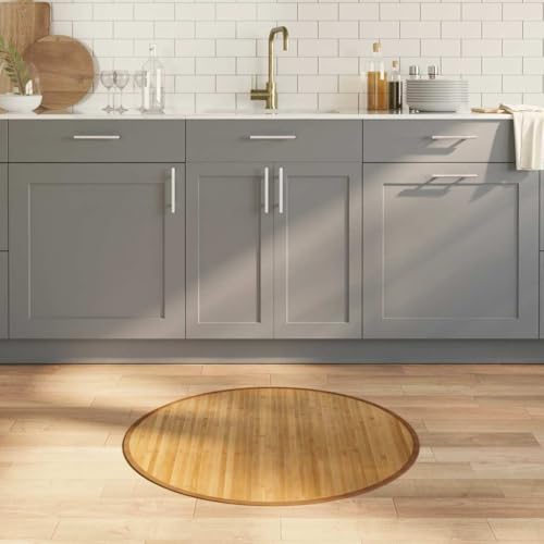 Mokuyary Alfombra redonda natural 80 cm bambú alfombra antideslizante para sala de estar, dormitorio, cocina, comedor, pasillos