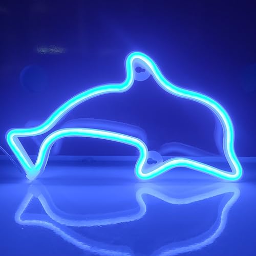 JYWJ Dolphin Neon Sign,USB or 3-AA Battery Powered Neon Light,LED Table Decoration,Bedroom Wall Decoration,Birthday Gift,Wedding Supplies Business Gift (Blue)
