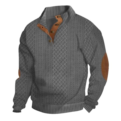 Dudlle Men's Cashmere Sweater - Outdoor Casual Stand Collar Button Long Sleeve