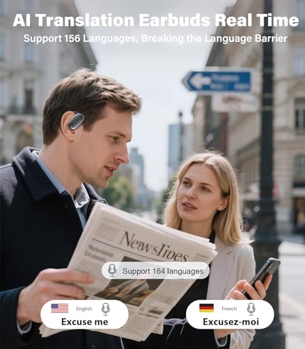 Vilupvie 156 Languages Real-Time Translation Earbuds, 0.5s Instant AI Voice Translator with 60H Playtime, Open-Ear Bluetooth Headphones, Zero Subscription Fee for Business, Travel & Learning — view 2