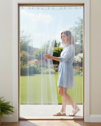Image of PVC Transparent AC Curtain | Waterproof Door Curtain | Quick Water Release | Dust & Insect Protection | Energy Saving Cooling (9 Feet (Pack of 1))