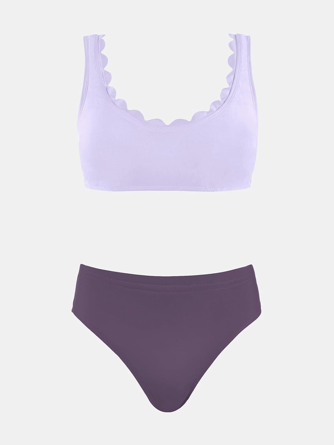 CUPSHE Women's Maternity Bikini Set Pregnancy Swimsuit Scoop Neck Low Rise | Scalloped Trim, Removable Soft Cups, Adjustable Straps, Back Hook, Vacation, Babymoon