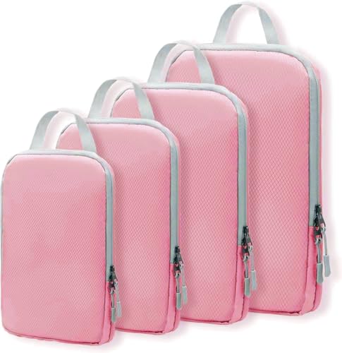 4pcs Packing Cubes, Compression Packing Cubes for Travel compression bags for Packing Organisers Expandable Storage Travel Accessories Luggage-Pink