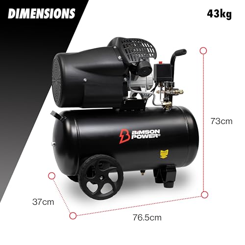 Bimson Power Air Compressor V-Twin 50 Litre Air Tank, Low Noise, 2200W / 3.0HP, 116 PSI, Oil Free Air Compressor, 292L /min, Portable, Lightweight, No Overheating,230V, 2 Year Warranty 3 Bimson Power Air Compressor V-Twin 50 Litre Air Tank, Low Noise, 2200W / 3.0HP, 116 PSI, Oil Free Air Compressor, 292L /min, Portable, Lightweight, No Overheating,230V, 2 Year Warranty - Image 3