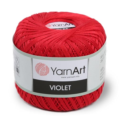 Yarn Art 1 Skein Violet,100 Percentage Mercerized Cotton Yarn Threads Crochet Lace Hand Knitting Yarn Embroidery Arts Crafts Red 6328