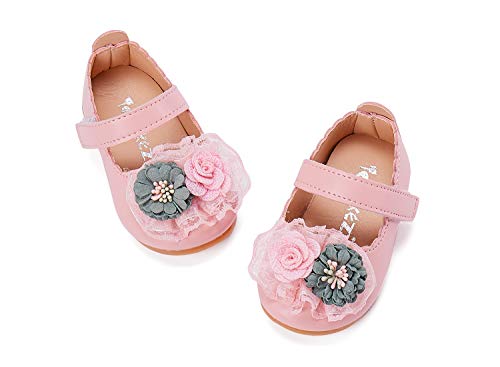 BMCiTYBM Baby Girl Mary Jane Shoes Princess Flower Girl Party Dress Shoes Soft Sole Non Slip Round Toe Flats First Walking Crib Shoes 6 9 12 18 24 Months (Newborn/Infant)