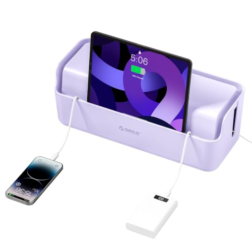 ORICO ケーブルボックス 電源タップ 配線隠し 白 幅43×奥行17×高さ15cm 大容量 コード隠し ケーブル 収納 コンセントボックス デスク 配線 整理 いたずら防止 蓋つき 防塵 スマホ&タブレット スタンドとして利用可能 インテリア おしゃれ 寝室 リビング オフィス パープル