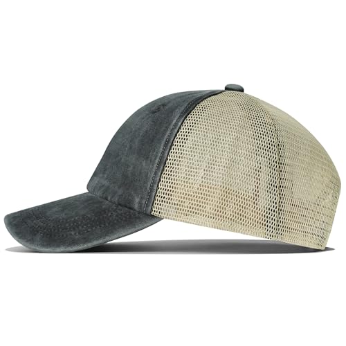 Image of Croogo Leather Patch Mesh Back Cap Washed Cotton Dad Hat | Breathable Material /Adjustable Design /Unstructured Hats /Vintage Wash /Exclusive Products