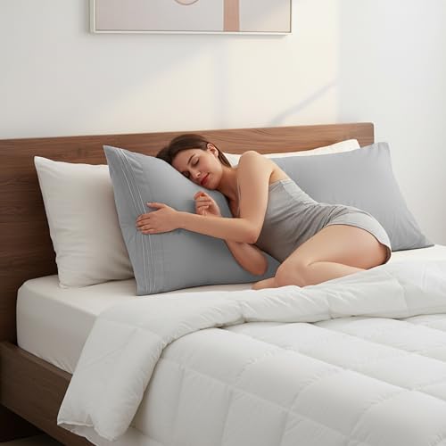 Image of Elegant Comfort Luxury Ultra-Soft 1-Piece Body Pillowcase - 1500 Premium Hotel Quality Microfiber Double Brushed - Wrinkle Resistant, Body Pillowcase Size, Silver
