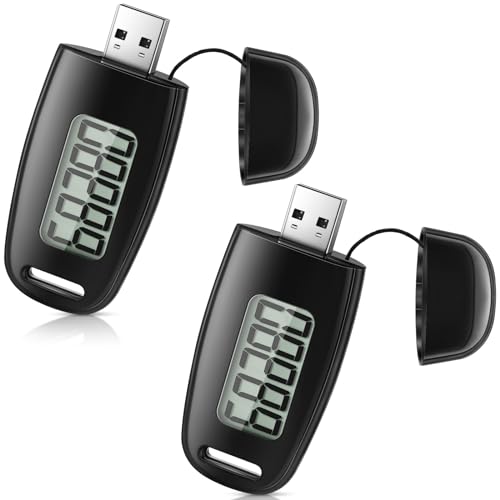 Xuhal 2 Pcs 3D Pedometer for Walking Step Counter USB Rechargeable Pocket Step Tracker with Removable Clip Lanyard Accurately Step Counter for Men Women Seniors Exercise Fitness, Black
