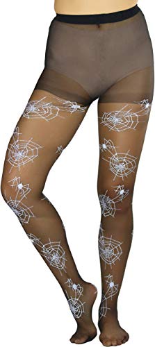 Image of ToBeInStyle Women's Spiderweb & Crawling Spider Print Hosiery Tights & Thigh High Stockings