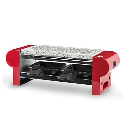 H.Koenig Appareil à raclette Duo Multifonction 2 personnes RP2, Professionnel avec Pierre à cuire Granit grill, cuisine Fromage Fondue, 2 poêlons antiadhésifs, Plaque amovible Facile à Nettoyer, 350W