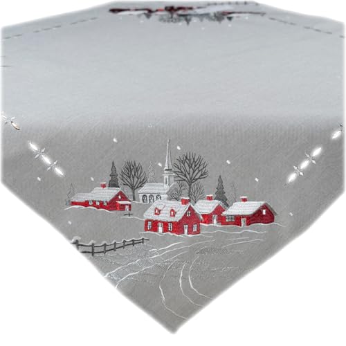 texpot Tischdecke 85 x 85 cm Stickerei Dorf mit Kirche Weihnachten...