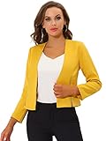 Allegra K Women's Work Office Open Front Zipper Collarless Cropped Blazer Medium Yellow