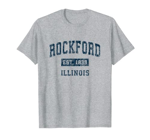 Diseño deportivo vintage Rockford Illinois IL estampado azul marino Camiseta