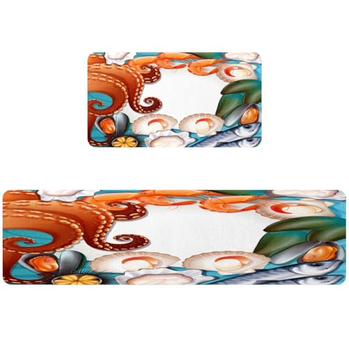 Tapis de cuisine absorbant et lavable à motif fruits de mer frais lot de 2 - 2