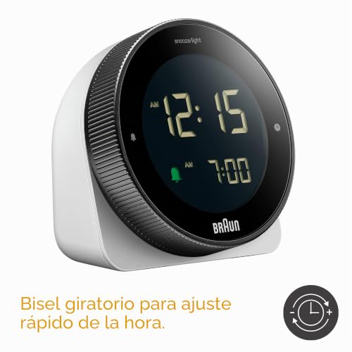Reloj despertador digital Braun pantalla LCD negativa bisel giratorio BC24W 6