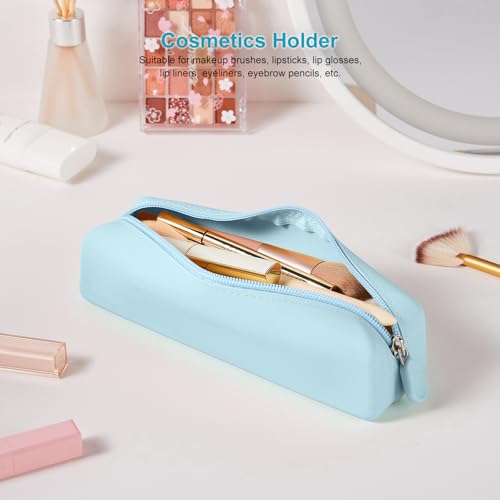 Image of Silicone Pencil Case, Pencil Pouch Aesthetic, Pencil Bag, Pen Bag, Pen Case for Women, Makeup Pouch Light Blue