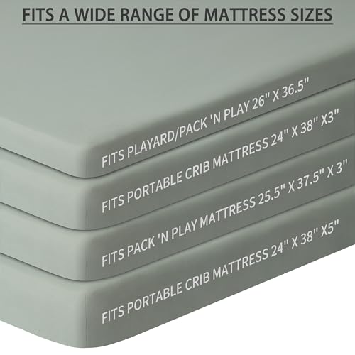 Pack and Play Sheets Fitted, 2 Pack Pack n Play Sheets for Graco Pack n Play Mattress, Unisex Playard Sheets for Boys Girls (Brown & Green, 38 X 26 Inch)