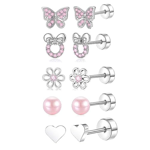 Ya en mundofriki.es: XFSRG Pendientes Niña Plata Hipoalergénicos con Diseño de Mariposa Flor y Corazón para Ocasiones Especiales (Rosa)